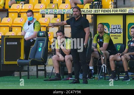 Norwich, Großbritannien. Juni 2020. Norwich City Daniel Farke während des Premier League-Spiels zwischen Norwich City und Everton in der Carrow Road, Norwich. Foto von David Horn. Kredit: Prime Media Images/Alamy Live Nachrichten Stockfoto