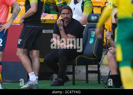 Norwich, Großbritannien. Juni 2020. Norwich City Manager Daniel Farke während des Premier League Spiels zwischen Norwich City und Everton in Carrow Road, Norwich. Foto von David Horn. Kredit: Prime Media Images/Alamy Live Nachrichten Stockfoto