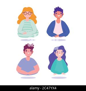 Portrait Männer und Frauen Figuren Cartoon Menschen Design Vektor Illustration Stock Vektor