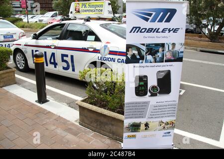 Die international preisgekrönte Mobileye-Technologie wird von Mitte Januar bis 31. März 2014 in bis zu 20 Legion-Taxis in Sydney getestet. Stockfoto