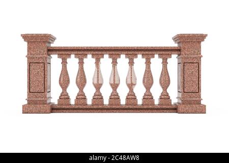 Klassische rote Marmorsäulen Balustrade mit Säulen auf weißem Hintergrund. 3d-Rendering Stockfoto