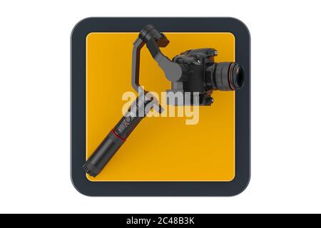 DSLR- oder Videokamera Gimbal Stabilisierungs-Stativ Touchpoint-Symboltaste auf weißem Hintergrund. 3d-Rendering Stockfoto