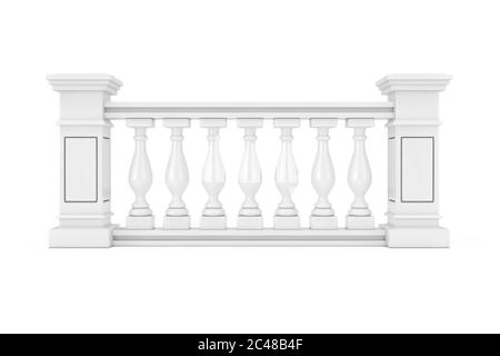 Klassische Steinsäulen Balustrade mit Säulen auf weißem Hintergrund. 3d-Rendering Stockfoto