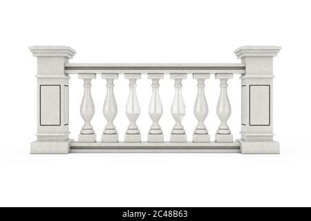 Klassische Steinsäulen Balustrade mit Säulen auf weißem Hintergrund. 3d-Rendering Stockfoto