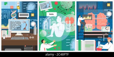 Künstliche Intelligenz Technologie Vektor Poster Vorlage Set Stock Vektor