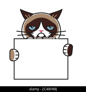 Grumpy Katze hält ein leeres Zeichen mit Platz für Ihren Text Stock Vektor