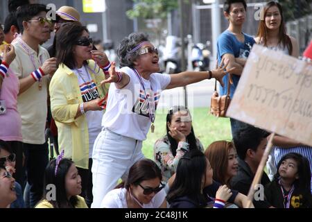 Die thailändische Bevölkerung protestiert im Belmore Park, Sydney, in Solidarität mit der ‘Occupy Bangkok’ des Demokratischen Reformkomitees (PDRC). Stockfoto