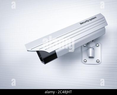 Weiße CCTV-Kamera an der Wand. 3d-Rendering-Illustration Stockfoto