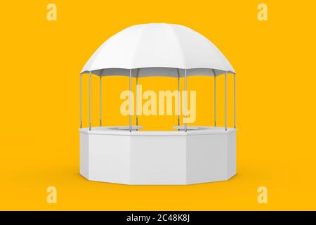White Empty Promo Trade Show Canopy Zelt Shelter Regenschirm Mockup auf einem gelben Hintergrund. 3d-Rendering Stockfoto