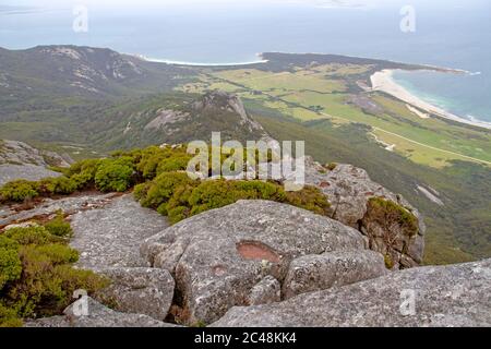 Blick über den Trousers Point von den Strzelecki Peaks Stockfoto