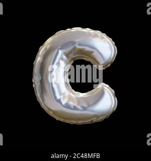 Silberner Ballon Buchstabe C, realistische 3D-Darstellung auf schwarzem Hintergrund Stockfoto