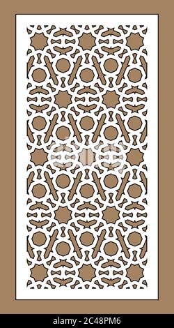 Lasergeschnittene Vektorplatte. CNC Dekor Muster, Jali Design, Innenwand. Islamisches, arabisches Laserschneiden Stock Vektor