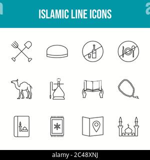 Einzigartiges Set Mit Symbolen Der Islamischen Linie Stock Vektor