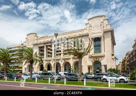 Nizza, Frankreich - 14. Juni 2019 : das Casino Mediterranean, entlang der Straße und Promenade des Anglais der französischen Riviera Stadt Nizza. Stockfoto