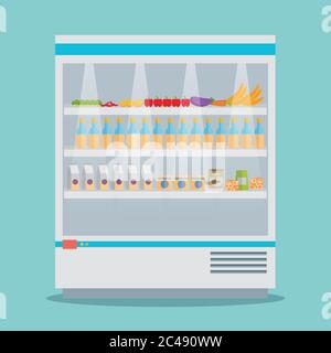 Supermarkt thermocool Kühlschrank Regale Lebensmittel Sammlung Stock Vektor