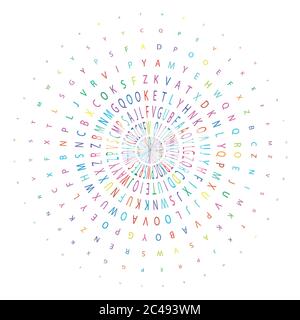 Kreis von bunten Buchstaben auf weißem Hintergrund Stockfoto