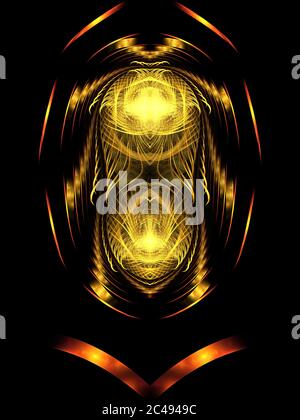 goldene abstrakte Rundkurven und Linien auf schwarzem Hintergrund Stockfoto