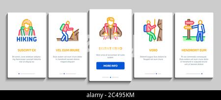 Wandern Extreme Tourismus Onboarding Elemente Icons Set Vektor Stock Vektor