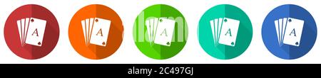 Kartensymbole, rote, blaue, grüne und orange flache Design Web-Tasten isoliert auf weißem Hintergrund, Vektor-Illustration Stock Vektor