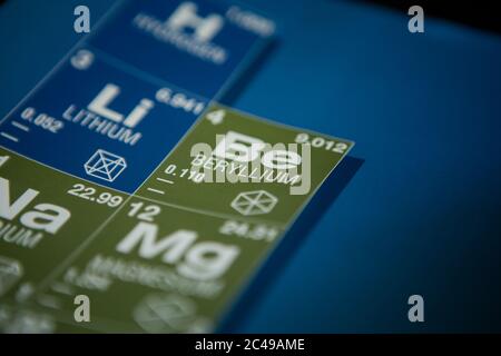 Beryllium auf dem Periodensystem der Elemente Stockfoto