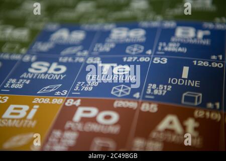 Tellur auf dem Periodensystem der Elemente Stockfoto