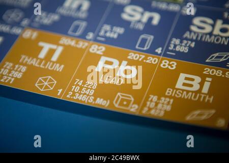 Führen Sie auf dem Periodensystem der Elemente Stockfoto