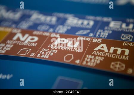 Plutonium auf dem Periodensystem der Elemente Stockfoto