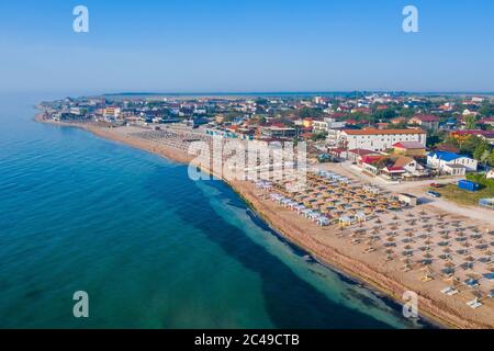 Vama Veche, Rumänien. Luftaufnahme des Strandes Vama Veche am Schwarzen Meer. Stockfoto