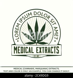 Medizinische (Marihuana, Cannabis) Extrakte. Vektor und Illustration. Logo-Design. T-Shirt-Vorlage. Stock Vektor