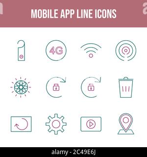 12 Mobile App Vector Icons in einem Set Stock Vektor