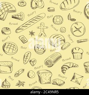 Handgezeichnete Bäckereidoodles Vektor nahtlose Muster Stock Vektor