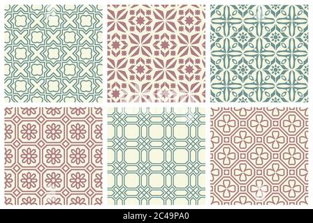 Satz von nahtlosen Mustern. Geometrischer Stil. Vektorgrafik. Stock Vektor