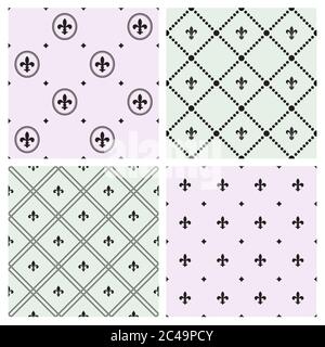 Satz von nahtlosen Mustern mit Fleurs-de-LIS-Symbolen. Vektorgrafik. Stock Vektor