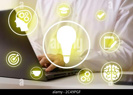 Business-STEM-Konzept. Wissenschaft Technologie Technik Mathematik Bildung Web-Symbol. Konzept der Fernschulung. Stockfoto