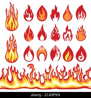 Flammensymbole. Feuersymbole. Vektorgrafik. Stock Vektor