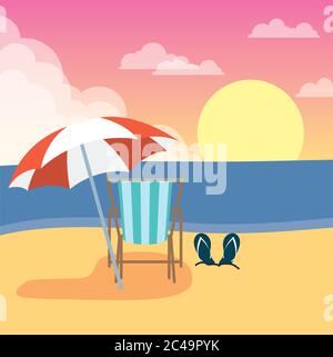 Strandstuhl mit Sonnenschirm Sommerferien Szene Vektor Illustration Design Stock Vektor