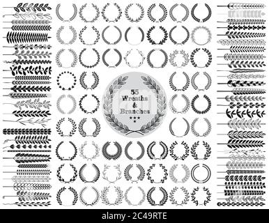 Set mit 55 Kränzen und Ästen. Vektorgrafik. Kränze Sammlung III. Stock Vektor