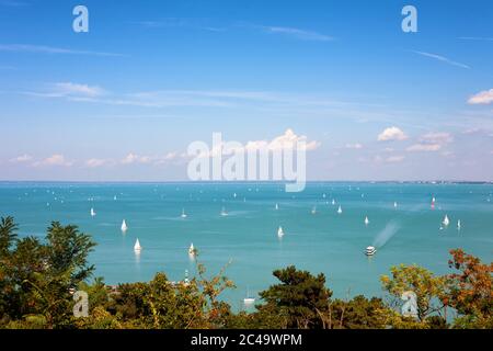 Panoramablick auf den Plattensee von Tihany, Ungarn Stockfoto