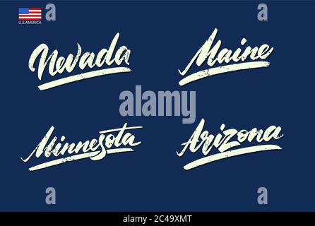 Nevada, Maine, Arizona, Minnesota. Vintage-Sport-Schriftzug. Stock Vektor