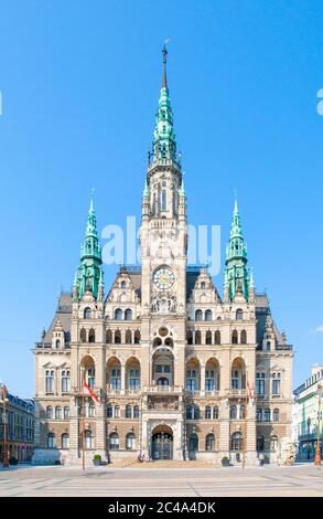 Rathaus auf dem Edvard Benes Platz in Liberec, Tschechische Republik. Stockfoto