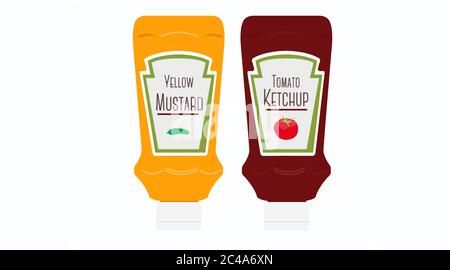 Vektor isolierte Illustration von Ketchup und Senfflaschen Stock Vektor