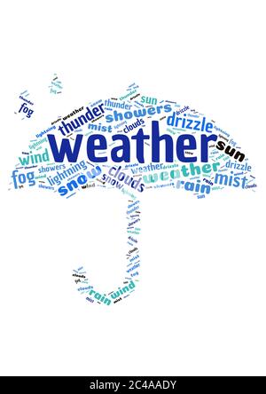 Wortwolke, die das Wetter in Form eines Regenschirms darstellt Stock Vektor