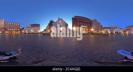 360 Grad Panorama Ansicht von 360 Grad Foto, Marktplatz von Stralsund, Mecklenburg-Vorpommern, Deutschland