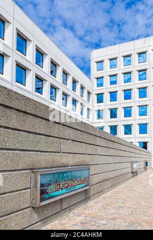 Maersk Hauptsitz mit einem Schiffsmodell, Kopenhagen, Dänemark Stockfoto