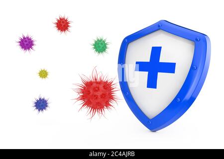 Antivirales Konzept. Antibakterielle oder Anti Virus Shield geschützt vor Viren oder Bakterien auf weißem Hintergrund 3d-Rendering Stockfoto