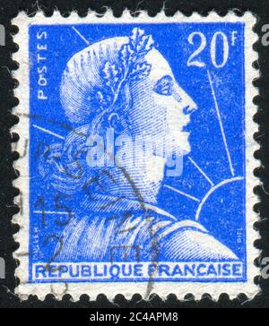 FRANKREICH - UM 1955: Briefmarke gedruckt von Frankreich, zeigt Marianne, um 1955 Stockfoto