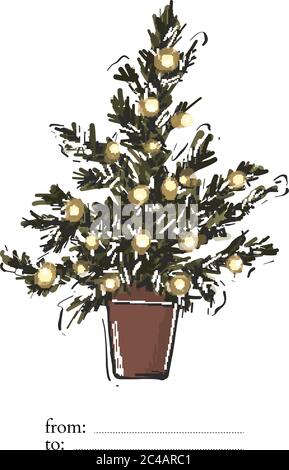 Weihnachtskarte mit festlichen Girlande-Lichtern. Moderne trandy Einladung Banner, Kiefer Tanne und Vintage-Leuchten Dekoration. Wunderland Weihnachten de Stock Vektor