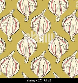 Fig Zeichnung Nahtloses Muster in grünen Farben, einfache trendige Sommer-Design. Moderne tropische Pflanze, exotische Nahrung Wiederholung Hintergrund. Stock Vektor