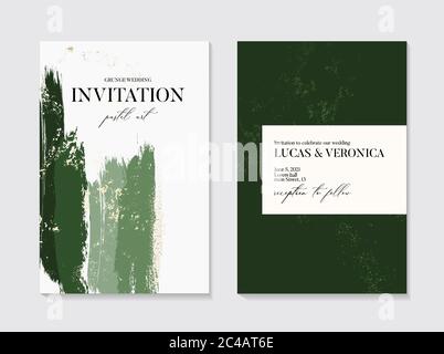 Hochzeit grün grunge Splash Einladungskarten mit Luxus Gold und Smaragd Marmor Textur Hintergrund. Abstrakte tiefgrüne Stil Vektor Design Vorlage Stock Vektor