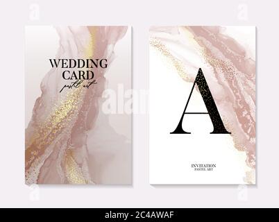 Vector speichern Sie die Datumskarte in Pastell beige und Gold Marmor Spritzer, Marmor zart Grunge Aquarell Hochzeit Textur Hintergrund. Moderne Struktur, Stock Vektor